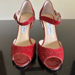 Sale — today only — Jimmy Choo Red Glitter Mary Jane Heels – EU 38 / US 7.5